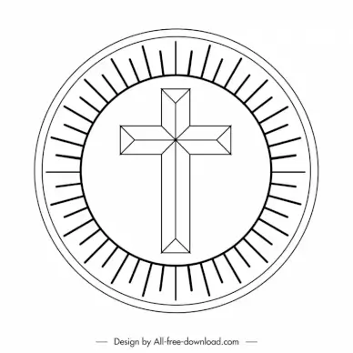 holy cross host sign icon black white circle flat shape outline