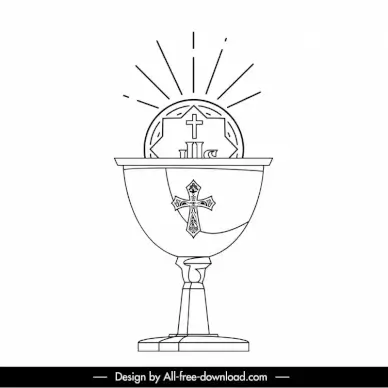holy grail sign icon black white cup host cross symbol outline  