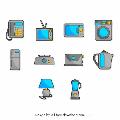 home appliances icon sets flat modern symbols sketch
