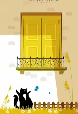 home cat background yellow window grass decoration
