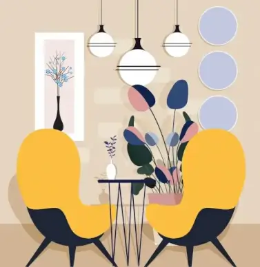 home decor background chair light table flowerpot icons