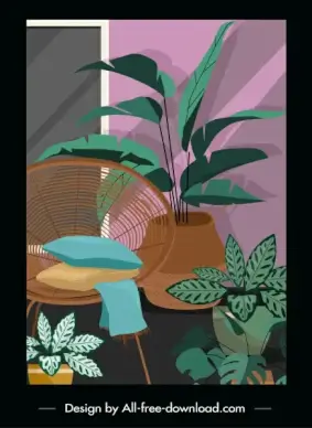 home decor template colored retro sketch