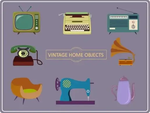 home objects icons illustration with vintage style