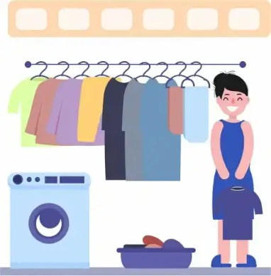 homework drawing woman washing clothes colored cartoon