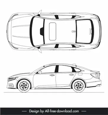 honda accord 2018 template flat black white handdrawn top view side view outline 