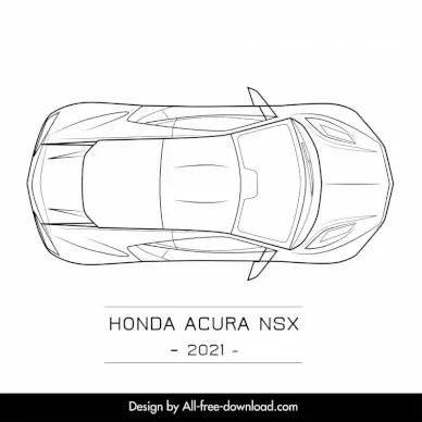 honda acura nsx 2021 car model advertising template black white handdrawn top view outline
