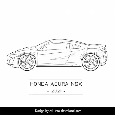 honda acura nsx 2021 car model icon black white   handdrawn side view sketch