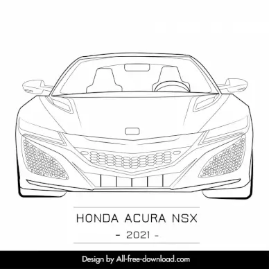 honda acura nsx 2021 car model icon black white symmetric handdrawn back view sketch