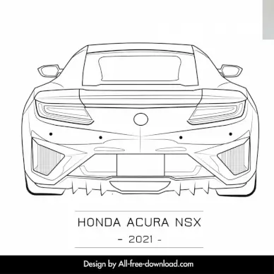 honda acura nsx 2021 car model icon black white symmetric handdrawn front view outline