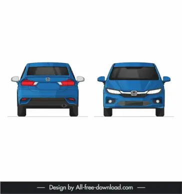honda city 2017 car model icons front view rear view sketch modern flat design 