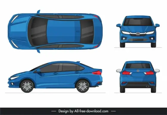 honda city 2017 car models icons different views sketch modern elegant design 