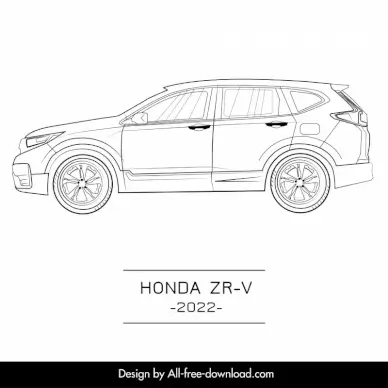 honda zr v 2022 car model icon flat black white side view outline
