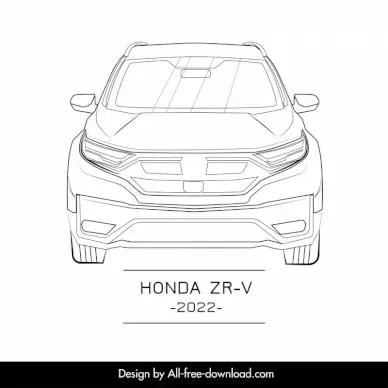 honda zr v 2022 car model icon flat black white symmetric handdrawn front view outline