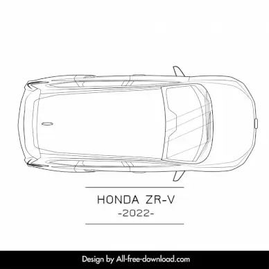 honda zr v 2022 car model icon flat black white symmetrical handdrawn top view outline