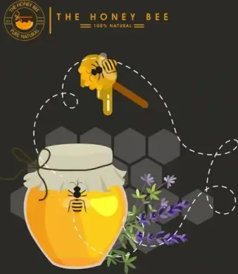 honey advertisement jar bee stick comb icons decor