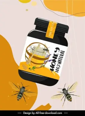 honey advertising banner bees jar sketch classical design