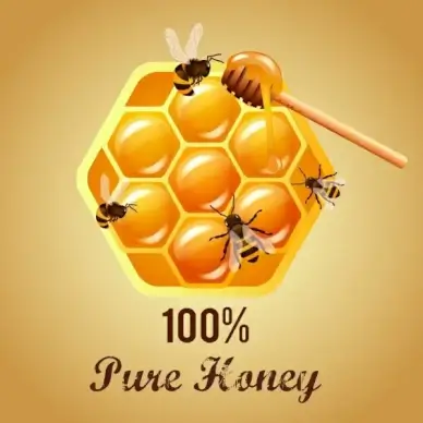 honey advertising beehive icon shiny yellow decor
