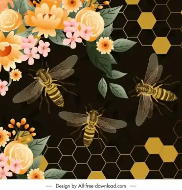 honey bees background colorful design dark modern