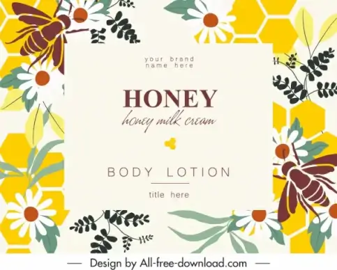 honey cosmetic label template flat bees flowers sketch