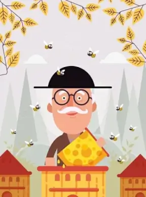 honey farm background man bees icons cartoon design