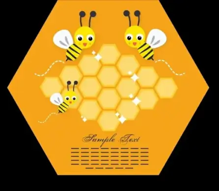 honeybees background cute stylized cartoon icons geometric frame