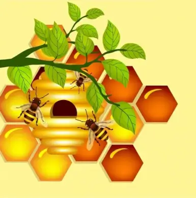 honeycomb background colored hexagon design leaf bee icons