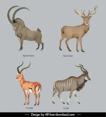 hoof animals species icons horned animals sketch