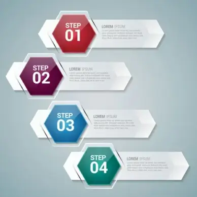 horizontal infographic design shiny hexagon glass style