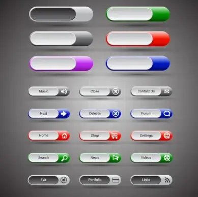 horizontal webpage buttons sets design with user interface