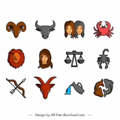 horoscope zodiac icon sets flat classical handdrawn symbols sketch
