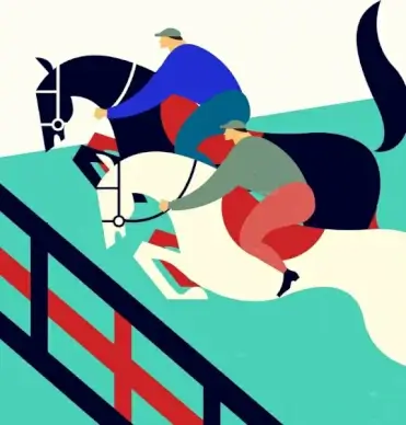 horse race painting multicolored flat classical decor
