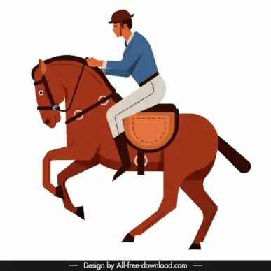 horse rider icon colored cartoon sketch