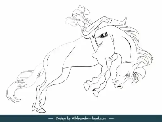 horseback icon motion sketch black white handdrawn design