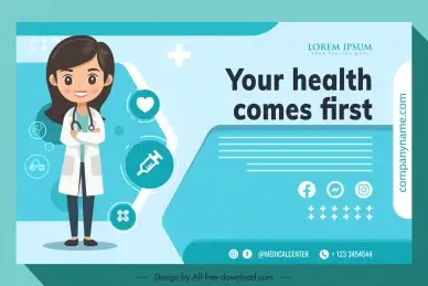 hospital banner template cute cartoon female doctor