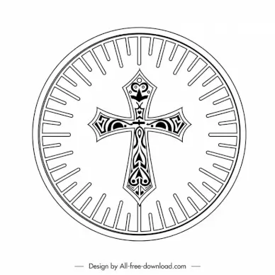 host religion icon black white holy cross rays decor round shape outline