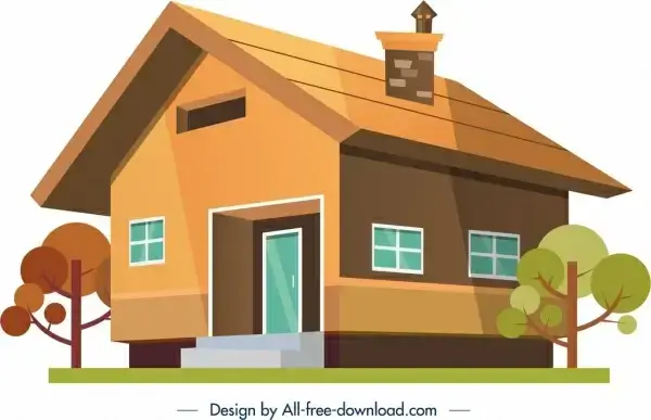 house building icon colored 3d sketch