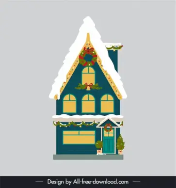  house christmas decoration template elegant flat classical outline 