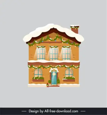  house christmas decoration template elegant flat classical symmetric outline 