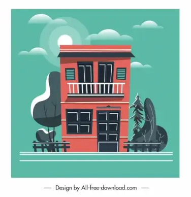 house facade template colorful classic flat sketch