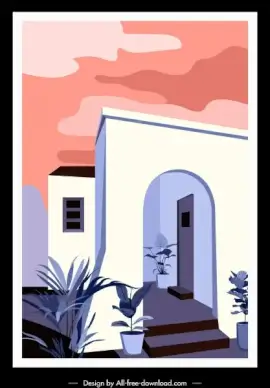 house facade template colorful retro design
