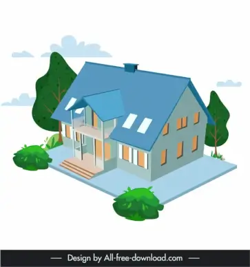 house icon 3d modern exterior sketch