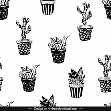 houseplants pattern black white retro repeating design