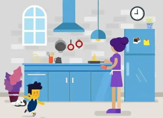 housework drawing woman son kitchen icons cartoon design