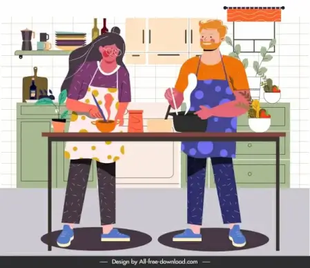 housework painting kitchen theme cartoon characters
