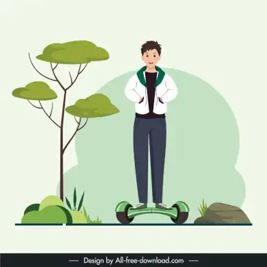 hoverboard advertising backdrop cute cartoon boy