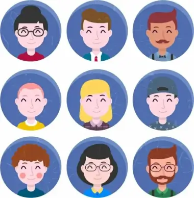 human avatars collections facial icons circle isolation