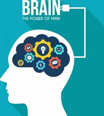 human brain icon white silhouette head gears decoration