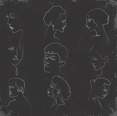 human faces sketch blackboard chalk handdrawn