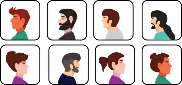 human hairstyles collection face isolation colored design