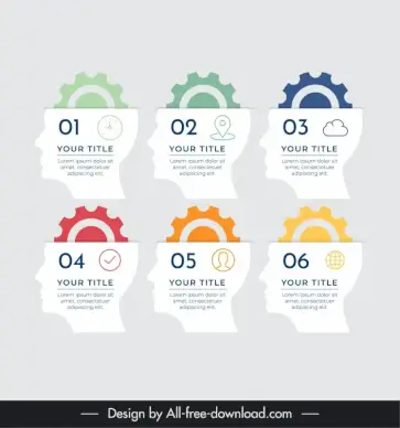human head infographic template papercut face gears